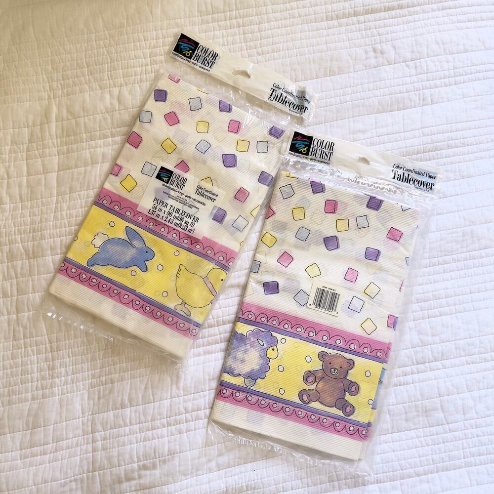 Vintage Color Burst Paper Table Cover Easter Baby Shower NIB Tablecloth